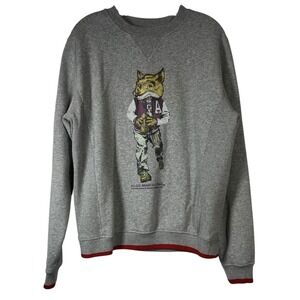 Akoo Sz L Men's Sweatshirt Snobby Fox Football Graphic Gray Crewneck LS Pullover